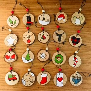 Handmade wood-burned holiday ornaments!